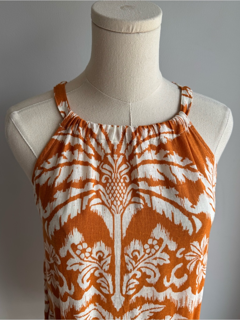 Rachel Zoe Tropical Linen Blend Dress XS Mustard Floral Vacation Beach Boho Cute - Picture 2 of 10